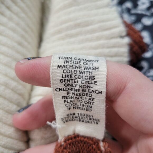 Gilded Intent Orange Brown & Cream Boho Chic Distressed Striped Ribbed Sweater  - Picture 5 of 6